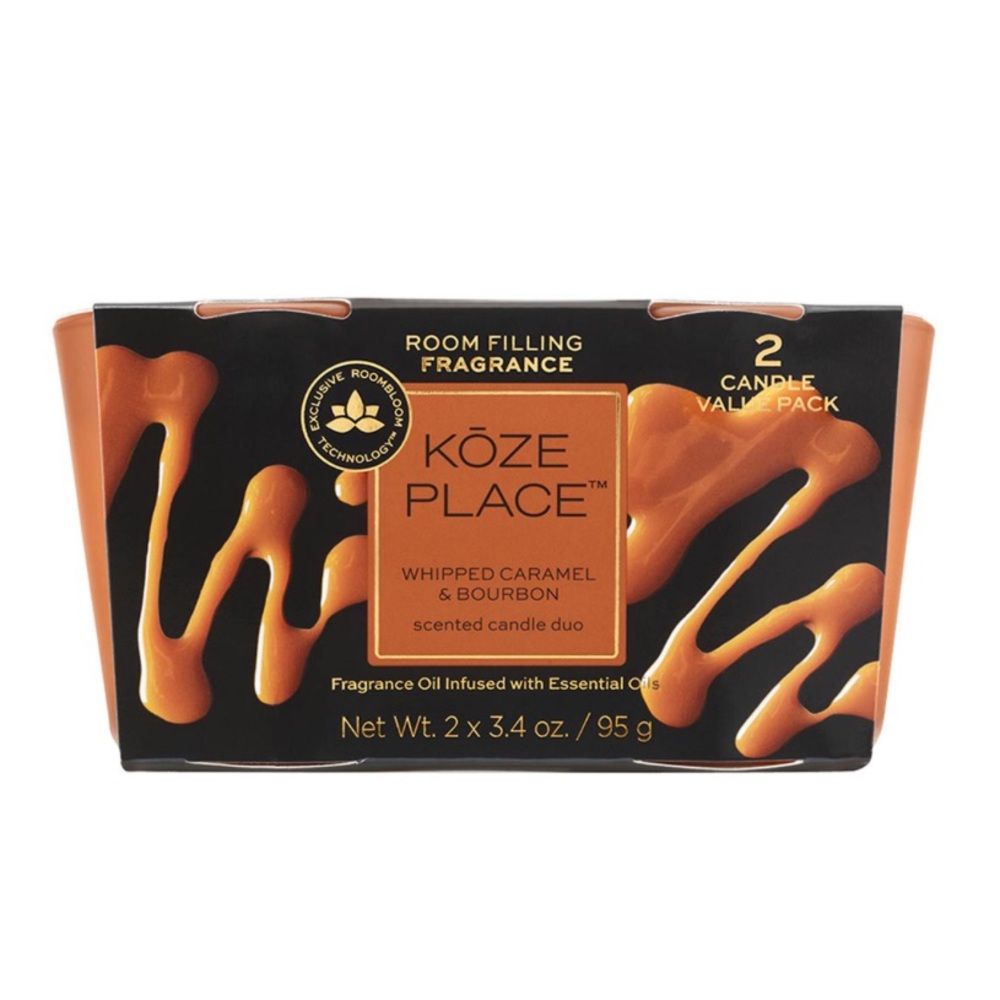 NWT Koze Place Whipped Caramel & Bourbon Scented Candle Duo, 3.4 oz - 2 ct